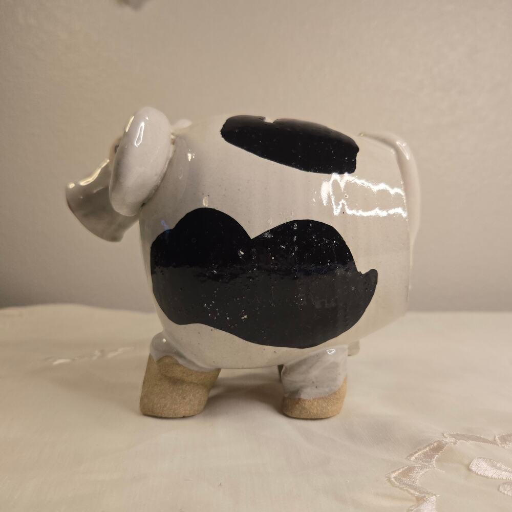 Vintage Holstien Cow Piggy Bank Pottery Art Farmhouse Decor - Picture 4 of 11